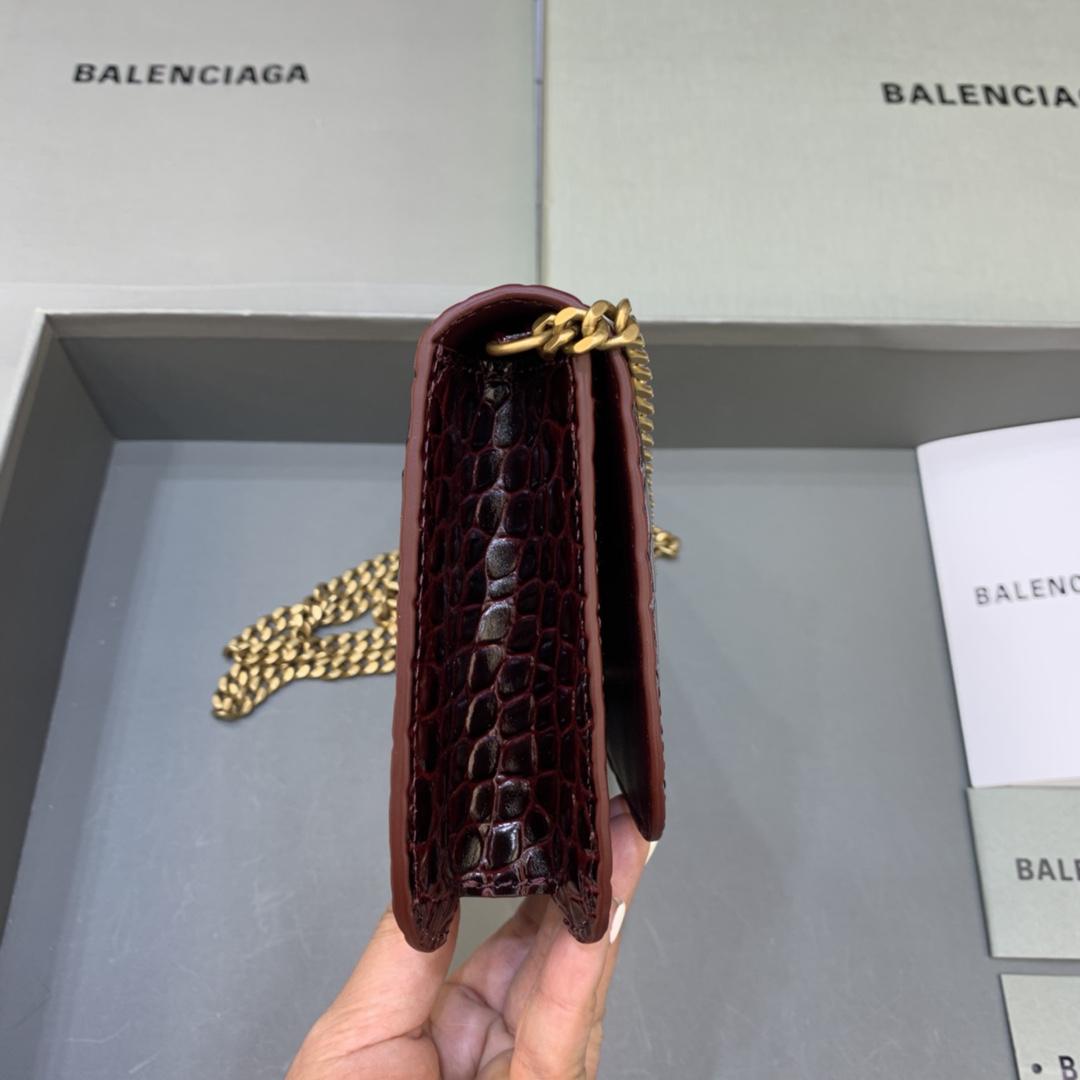 Balenciaga Small Woc Wallet With Chain Crocodile Embossed Shoulder Bag Dark Red